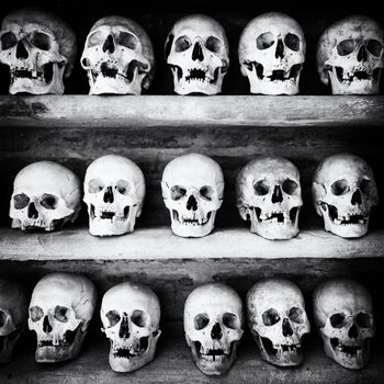 Human skulls found  inside a Christian catacomb.