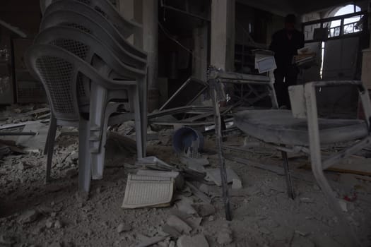 SYRIA, Harasta: Pictures show the Syrian town of Harasta in ruins on October 23, 2015 following a series of recent airstrikes. The Syrian army launched an offensive in the area which targeted various rebel opposition. In addition to airstrikes, the Syrian army also launched a ground operation in the region.