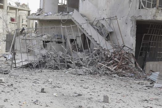 SYRIA, Harasta: Pictures show the Syrian town of Harasta in ruins on October 23, 2015 following a series of recent airstrikes. The Syrian army launched an offensive in the area which targeted various rebel opposition. In addition to airstrikes, the Syrian army also launched a ground operation in the region.