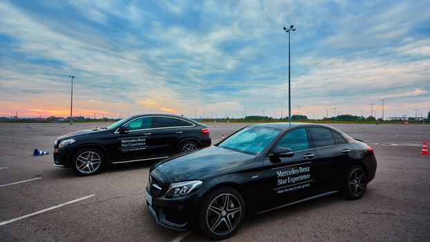 Lviv, Ukraine - OCTOBER 15, 2015: Mercedes Benz star experience. The interesting series of test drives new cars