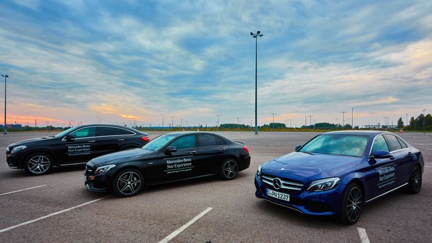 Lviv, Ukraine - OCTOBER 15, 2015: Mercedes Benz star experience. The interesting series of test drives new cars
