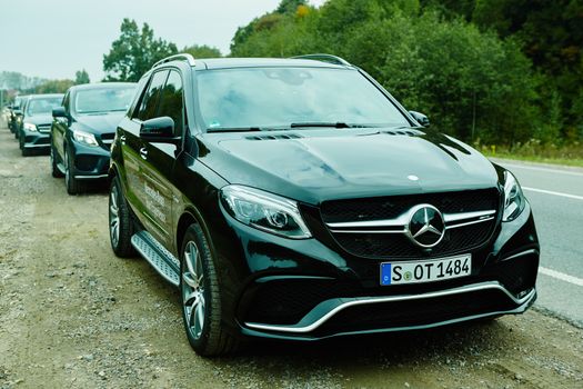 Lviv, Ukraine - OCTOBER 15, 2015: Mercedes Benz star experience. The interesting series of test drives Mercedes Benz glc 250 d 4matic
