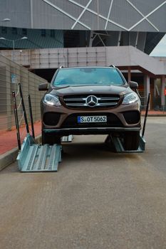 Lviv, Ukraine - OCTOBER 15, 2015: Mercedes Benz star experience. The interesting series of test drives Mercedes-Benz GLE 63 AMG 4matic