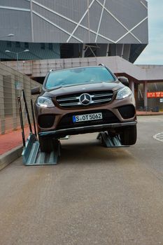 Lviv, Ukraine - OCTOBER 15, 2015: Mercedes Benz star experience. The interesting series of test drives Mercedes-Benz GLE 63 AMG 4matic