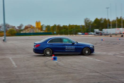 Lviv, Ukraine - OCTOBER 15, 2015: Mercedes Benz star experience. The interesting series of test drives Mercedes Benz C400 4matic
