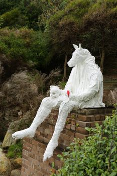 BONDI, AUSTRALIA - OCTOBER 22, 2015;  Annual Sculpture by the Sea free public event.  Exhibit titled  Hamlet's Lament by Stephen Harrison.  Hybrid horse human hybrid mythology