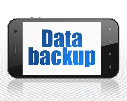 Data concept: Smartphone with blue text Data Backup on display