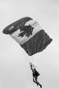 SPRINGBANK CANADA-17 JUN 2015: Canadian military culture festival, Skyhawk's, the Canadian Forces Parachute Team on show day. The Great Military spirit from 1812-2015 exhibition.