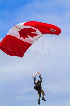 SPRINGBANK CANADA-17 JUN 2015: Canadian military culture festival, Skyhawk's, the Canadian Forces Parachute Team on show day. The Great Military spirit from 1812-2015 exhibition.