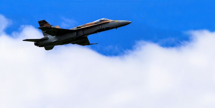 SPRINGBANK CANADA 20 JUL 2015:F-18 International Air Show and Open House for Canadian, USA and British current and historical military and civilian aircrafts. There were also numerous flights as well.