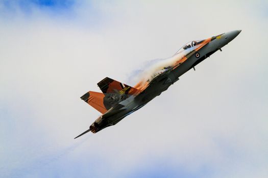 SPRINGBANK CANADA 20 JUL 2015:F-18 International Air Show and Open House for Canadian, USA and British current and historical military and civilian aircrafts. There were also numerous flights as well.