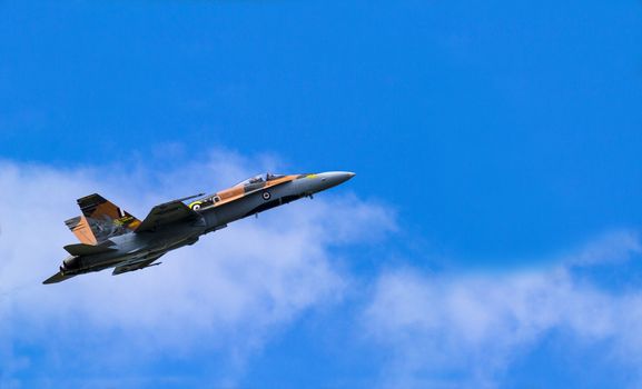 SPRINGBANK CANADA - JUL 20, 2015: The Snowbirds Demonstration Team demonstrate the skill, professionalism, and teamwork of Canadian Forces personnel during the Wings Over Lethbridge.