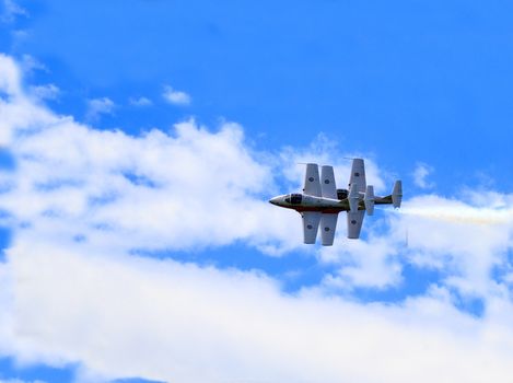 SPRINGBANK CANADA - JUL 20, 2015: The Snowbirds Demonstration Team demonstrate the skill, professionalism, and teamwork of Canadian Forces personnel during the Wings Over Lethbridge..