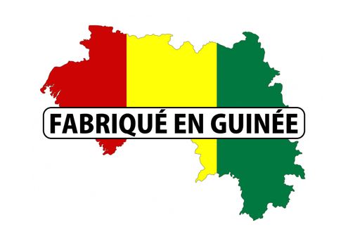made in guinea country national flag map shape with text