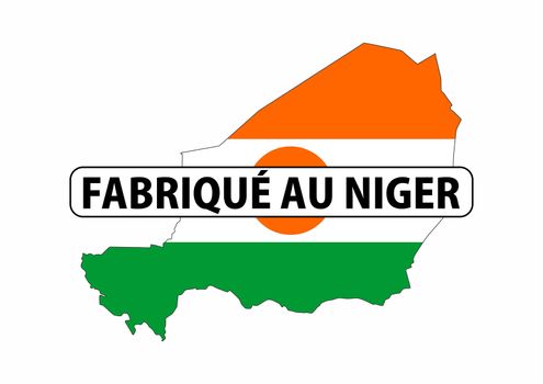 made in niger country national flag map shape with text