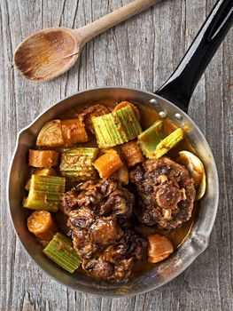 close up of rustic british oxtail stew