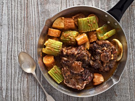 close up of rustic british oxtail stew