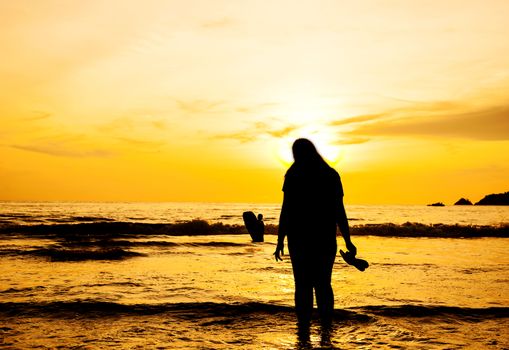 Beautiful nature with color of the sunset, Pathong beach, Phuket Thailand