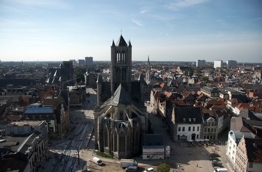 Belgium old city Ghent - architecture, churches and canals