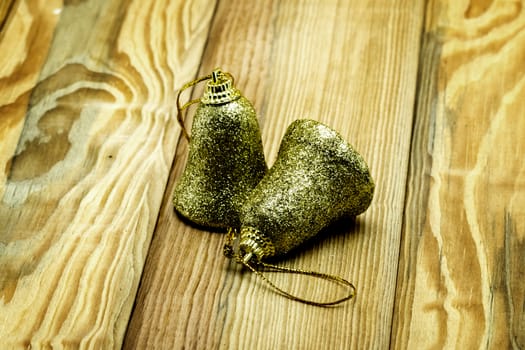 Christmas card with fir and decor on wood floor, christmas object