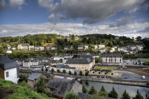 Panoramic view to old houses in belgium