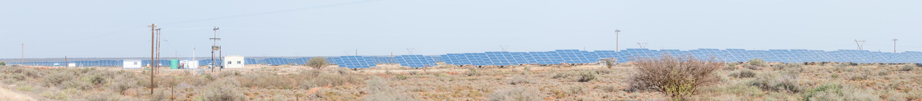 PRIESKA, SOUTH AFRICA - AUGUST 25, 2015: Panorama of a solar generation plant under construction between Prieska and Douglas