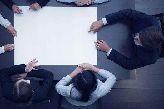 Group of business people with blank paper, new project concept