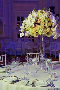 Beautiful flowers on table in wedding day