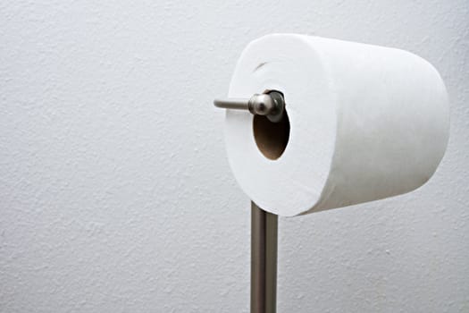 Lone roll of toilet paper waiting for someone to use
