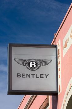 PASADENA, CA/USA - OCTOBER 24, 2015: Bentley sign and logo. Bentley Motors Limited is a British luxury automaker.