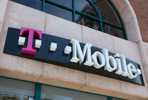 GLENDALE, CA/USA - OCTOBER 24, 2015: T-Mobile store exterior and sign. T-Mobile International is a German mobile communication company.