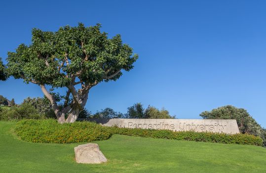 MALIBU, CA/USA- SEPTEMBER 26, 2015: Pepperdine University entrance. Pepperdine University is a private, nonprofit, coeducational research university.