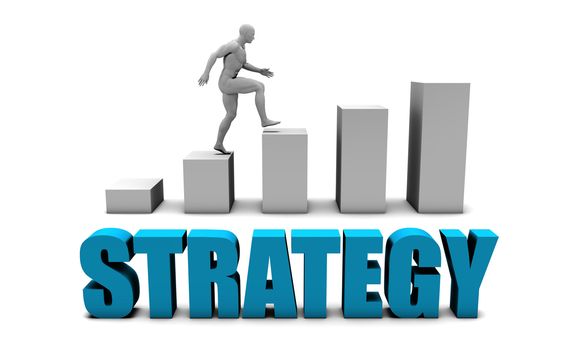 Strategy 3D Concept  in Blue with Bar Chart Graph