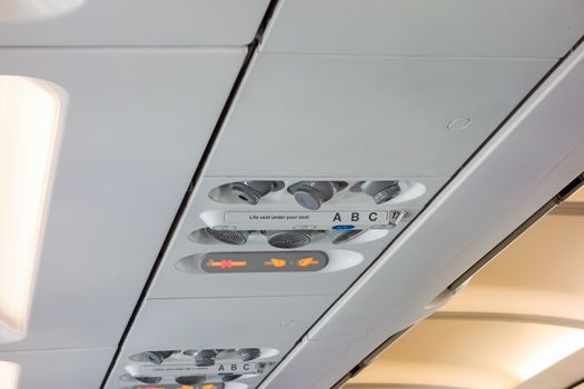 Lisbon, Portugal - May 30, 2013: Passenger air condition and light control interface in an Airbus A319.
