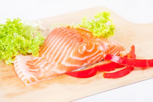 Salmon in the cutting board.