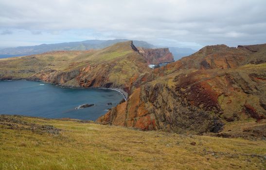 Cape Ponta de Sao Lourenco, the most eastern edge of Madeira island, Portugal, on cloudy day