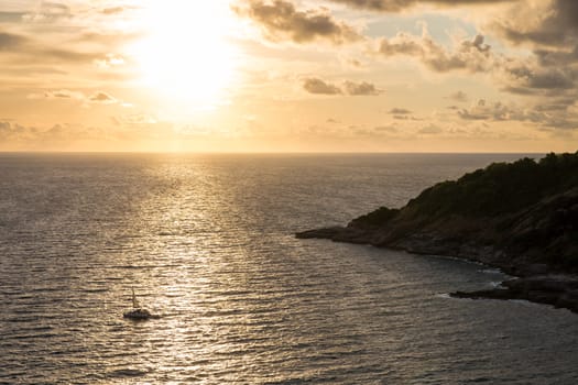 Sunset over sea at Laem Phrom Thep Phuket Thailand