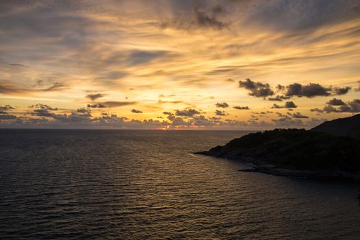 Sunset over sea at Laem Phrom Thep Phuket Thailand