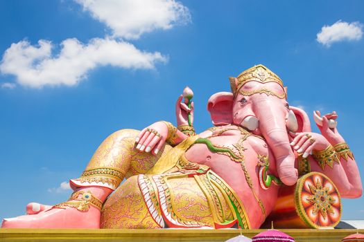Beautiful Ganesh statue on blue sky at wat saman temple in Prachinburi province of thailand, Is highly respected by the people of Asia