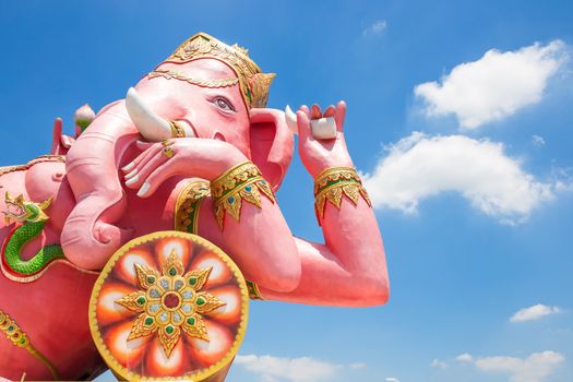 Beautiful Ganesh statue on blue sky at wat saman temple in Prachinburi province of thailand, Is highly respected by the people of Asia