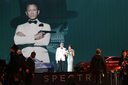 UNITED KINGDOM, London: David Walliams and Susanna Reid address crowds at the world premiere of the latest Bond film, Spectre, at Royal Albert Hall in London on October 26, 2015.