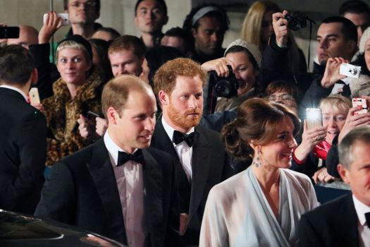 UNITED KINGDOM, London: Prince William, Duke of Cambridge, Prince Harry and Catherine, Duchess of Cambridge attend the world premiere of the latest Bond film, Spectre, at Royal Albert Hall in London on October 26, 2015.