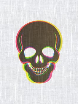 Medicine concept: CMYK Scull on linen fabric texture background