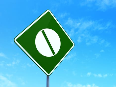 Medicine concept: Pill on green road (highway) sign, clear blue sky background, 3d render