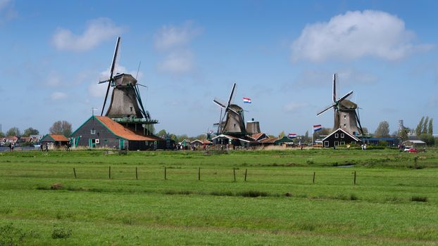 Wind mills in Zaanse Schans, Tourist Destination in The Netherland.