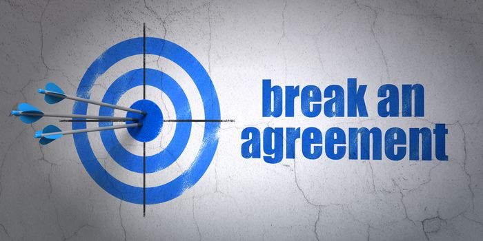 Success law concept: arrows hitting the center of target, Blue Break An Agreement on wall background