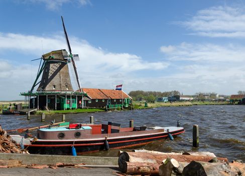 Wind mills in Zaanse Schans, Travel Destination in The Netherlands.