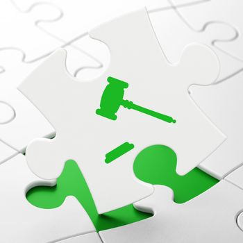 Law concept: Gavel on White puzzle pieces background, 3d render