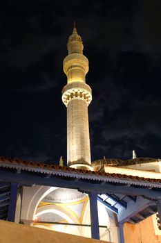 Greece island rodos - night scene with a musilm  minaret