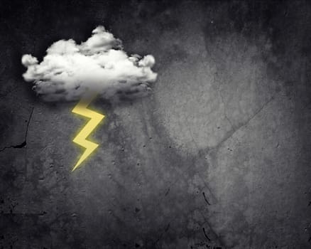 Cloud with lightning on abstract grey background